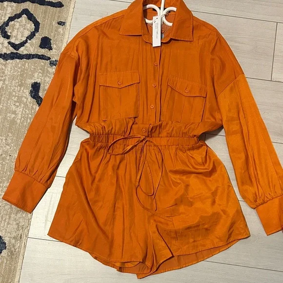 Orange Button-Up Romper - Picture 5 of 7